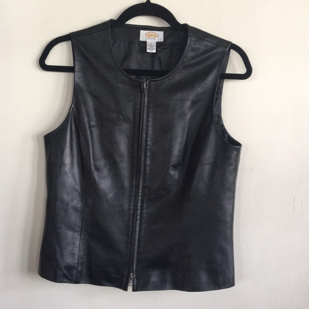Talbots Black Leather Sleeveless Zip Vest - Picture 2 of 8